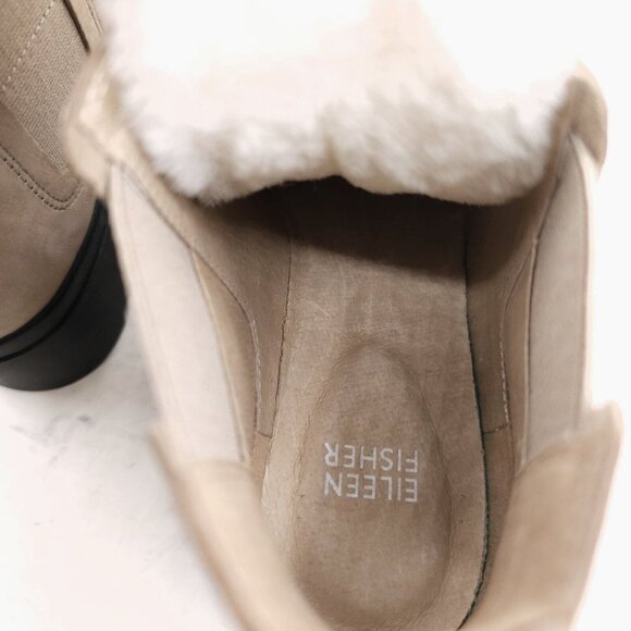 EILEEN FISHER Calm Boots Lace Up Shearling Lamb Fur Bone Tumbled Nubuck Size 7 - Picture 8 of 9